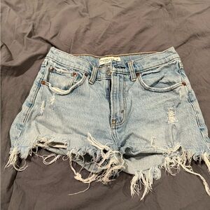 Distressed Light Blue Denim Shorts